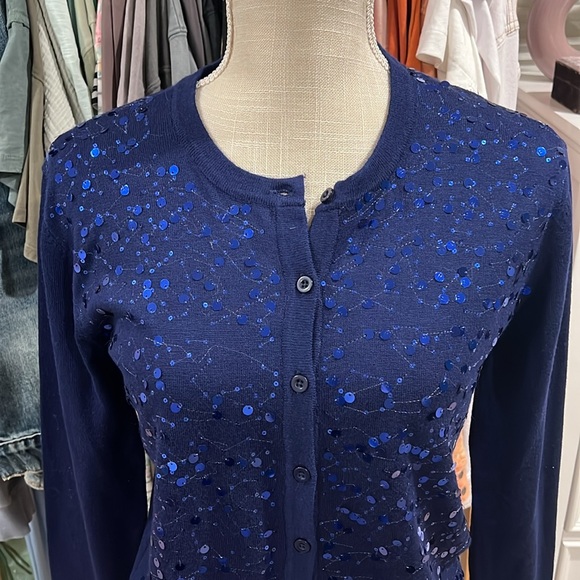 Melrose Chic | Blue Sequins Front Cardigan size Large - Picture 2 of 11